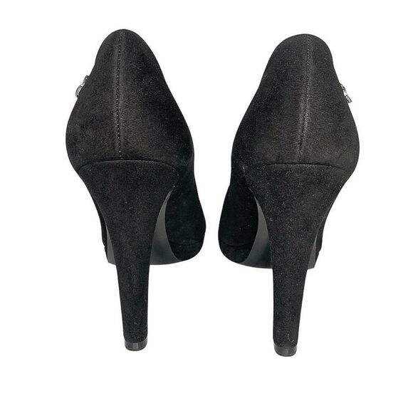 Chanel Interlocking CC Logo Black Fabric Pumps EU 38 US 7-7.5 Cap Toe High Heels - Picture 8 of 12